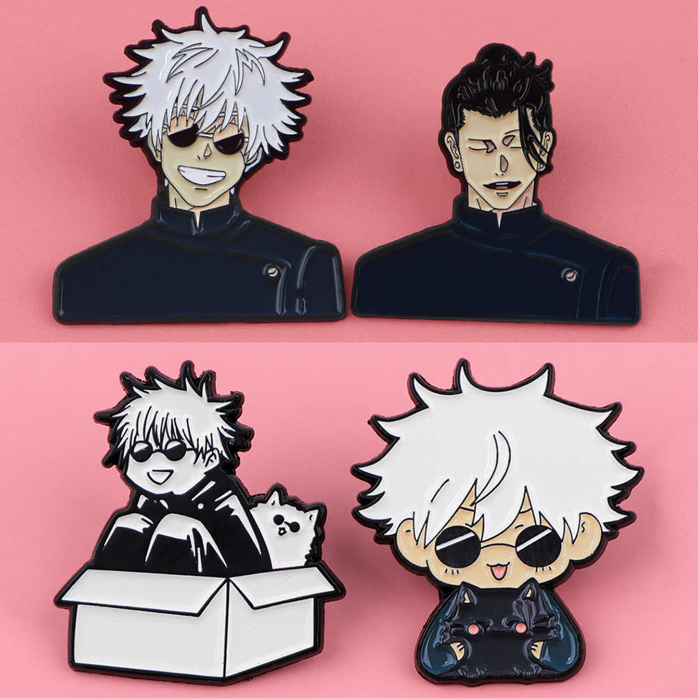 4pcs anime Jujutsu Kaisen Brooch Cute Gojo Satoru Itadori Yuji lapel badge backpack shirt clothes Jewelry Accessories: Red