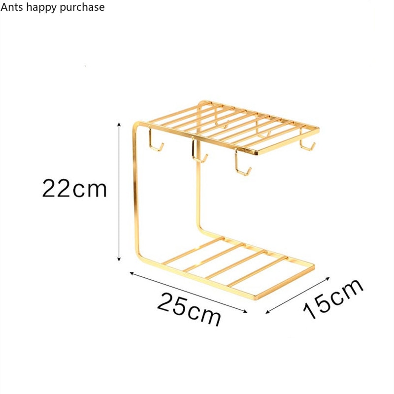 Gold/Dark Brown Metal Cup Holder Home Use Living Room Hanging/U Type Storage Rack Coffee Mug Glass Drain Rack Cup Placement Base