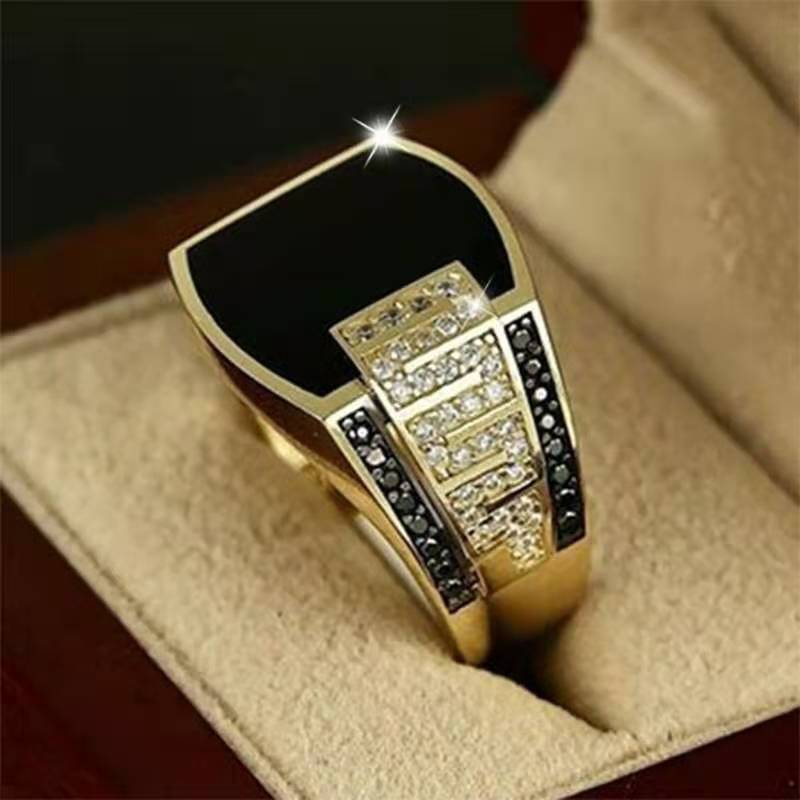 Anillo de circón con incrustaciones de estilo Punk para hombre, sortija cuadrada, Color dorado, , estilo Hip Hop,