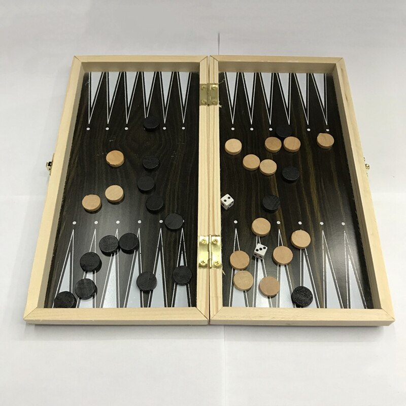Wooden 3 in 1 Chess Checkers Backgammon Board Game