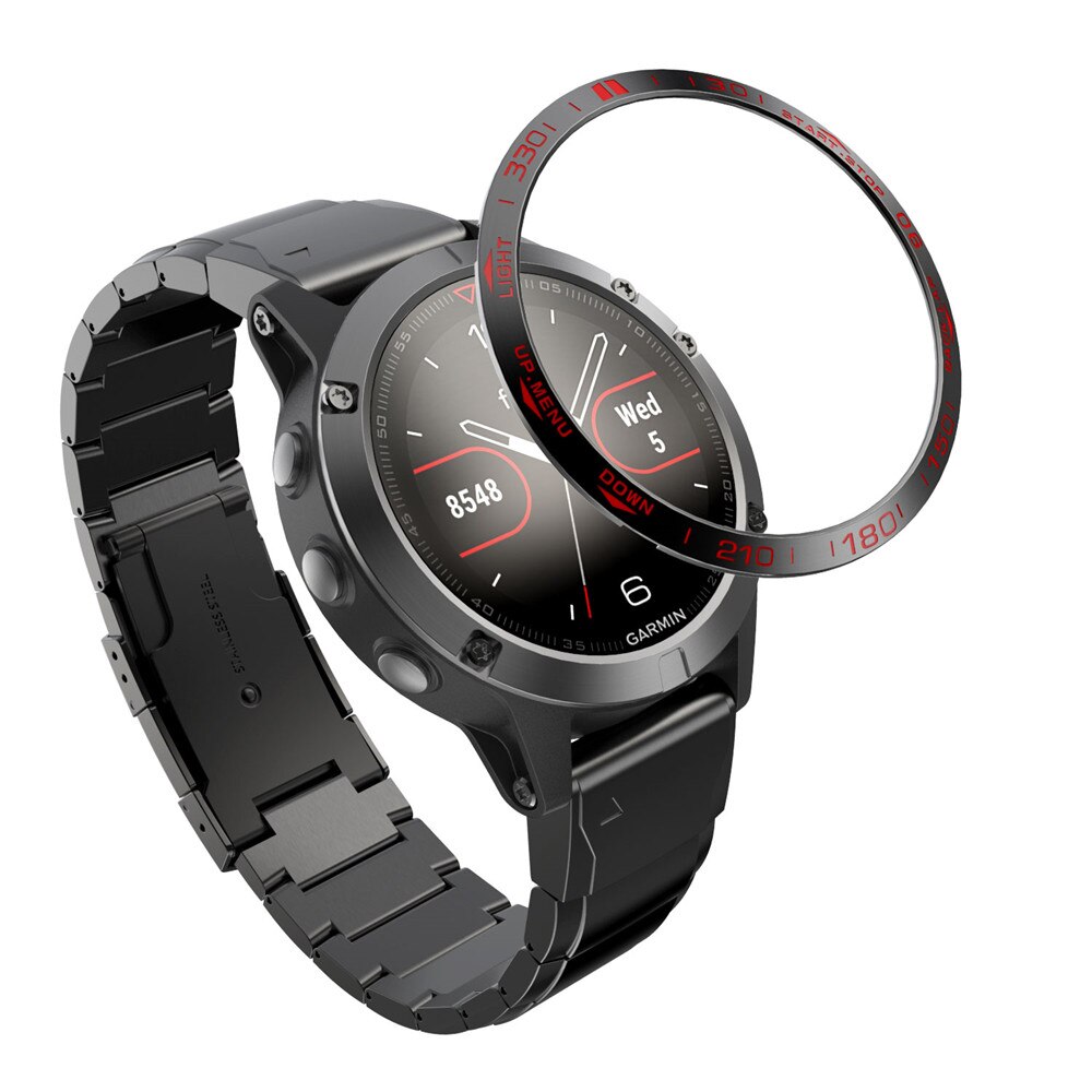 Anillo de bisel accesorios apto para Garmin Fenix 5 Garmin Fenix 5 reloj de pulsera cubierta adhesiva del Metal Anti arañazos Protector engaste de anillo: Black red