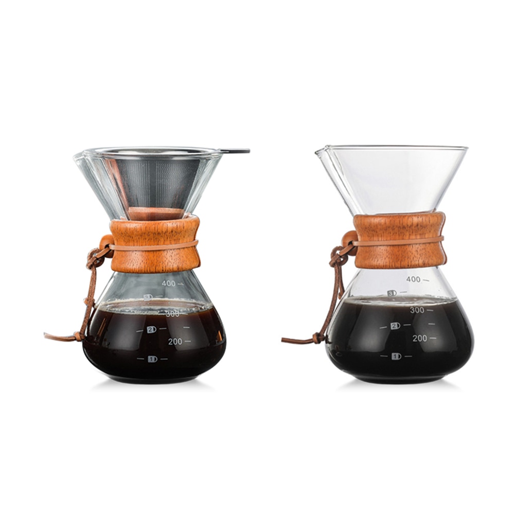 Heat Resistant Classic Glass Coffee Pot Maker Pour Over Coffeemaker 400ml/3 Cups Coffee Drip Pot