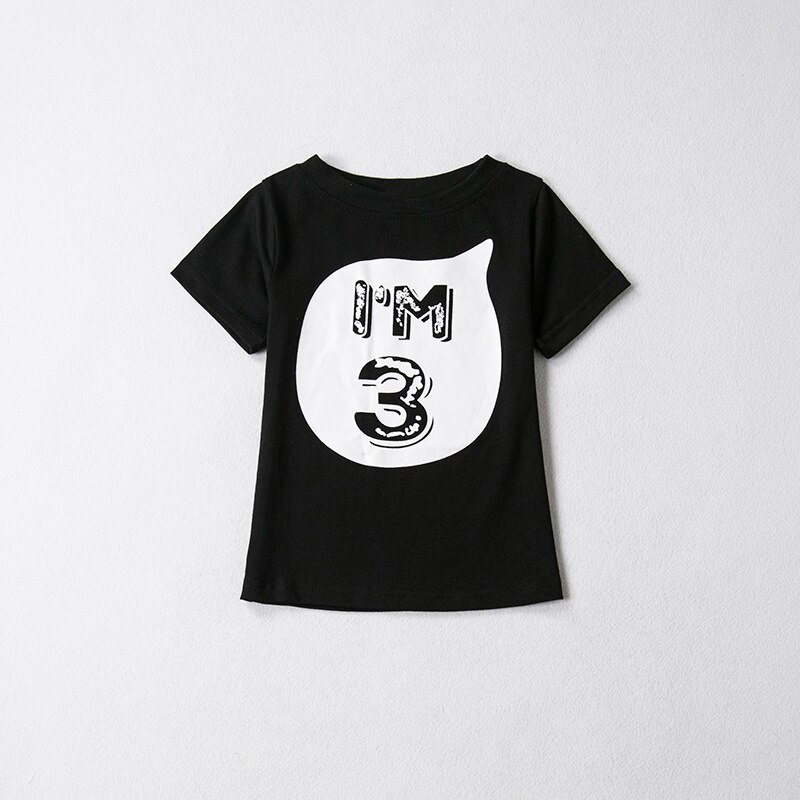 Unisex sommer t-shirt pige bomuld brev toppe baby pige tøj 1 2 4 år fødselsdag toddler dreng skjorter fest slid tøj: Sort 3