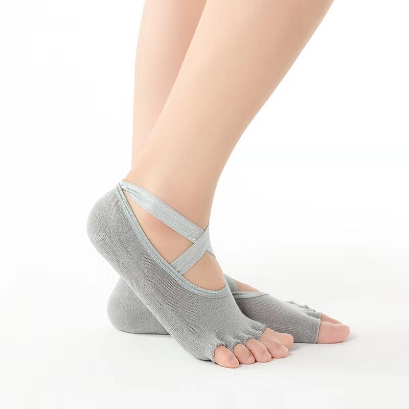 Mulheres yoga meias anti-derrapante secagem rápida amortecimento pilates basketball meias bom aperto para homem e mulher piso macio algodão toe meias: Half finger GREY