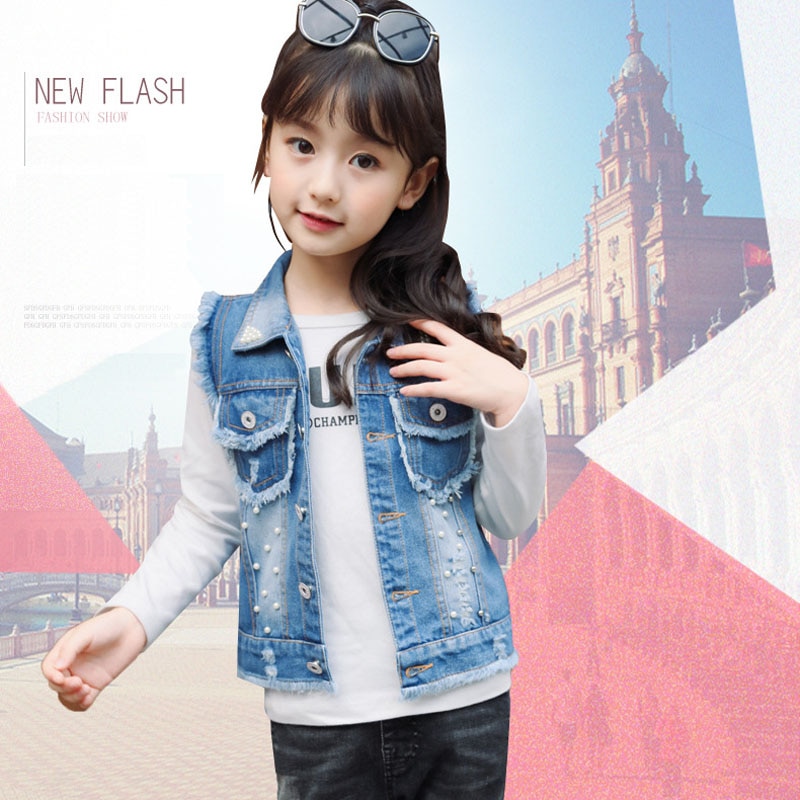 Meisjes Denim Vest 3-13Y Kids Cowboy Vest Mouwloze Jean Jassen Kinderen Bovenkleding Lente Zomer Kleding