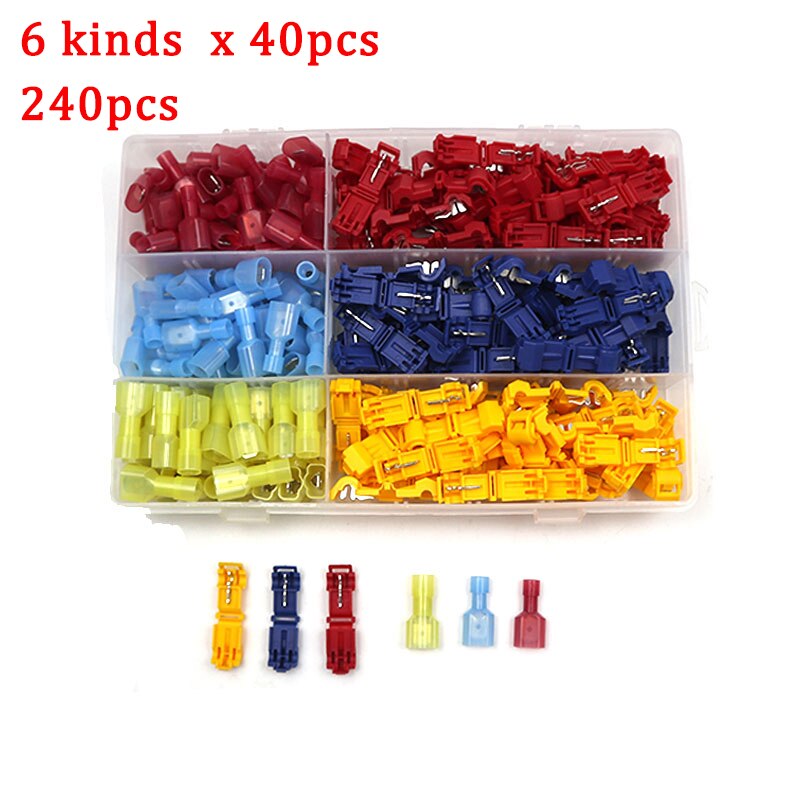Jeu d&#39;outils à main de bornes de bêche de connecteurs de fil de robinet de T, connecteur rapide mâle de borne de bêche de fil d&#39;épissure de T assorti K: 240pcs
