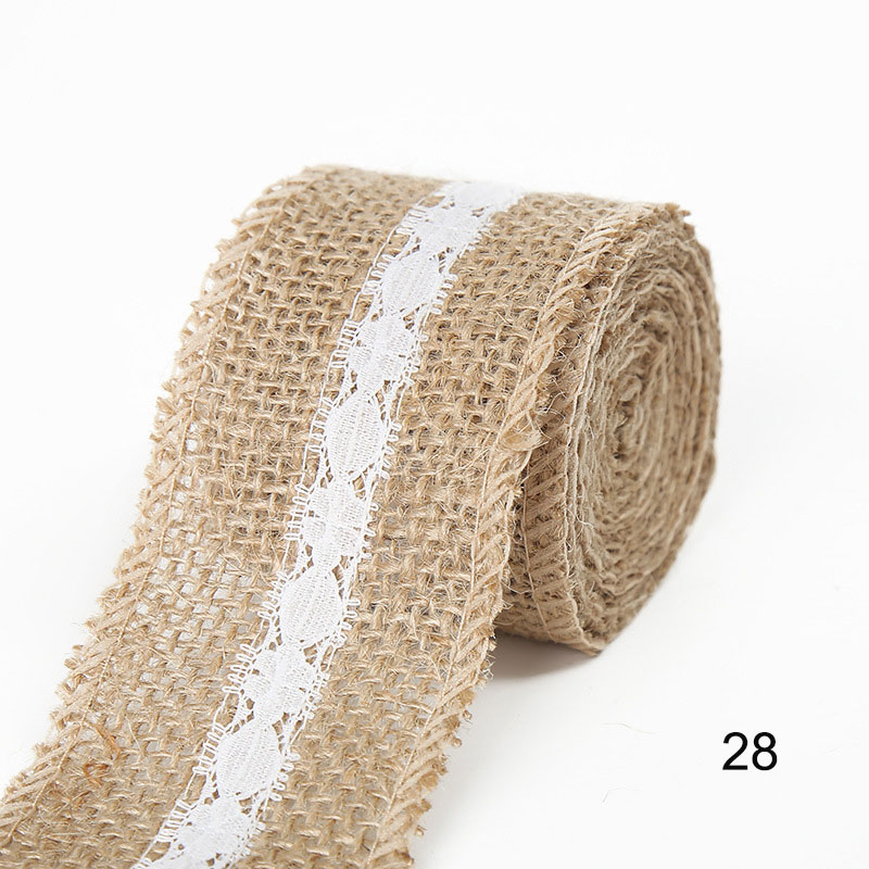 2M/Roll Natuurlijke Jute Grof Linnen Lint Wit Kant Bruiloft Verjaardag Kerst Decoratie Diy Ambachten Retro Verpakking lint