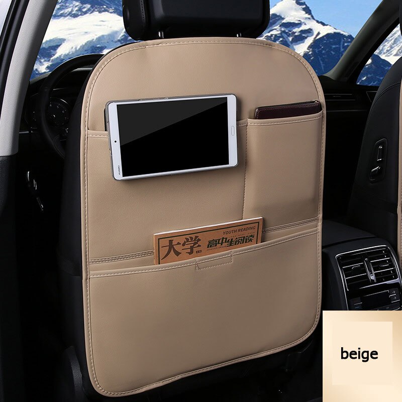 1pc pu skinn bil arrangør sete rygg oppbevaring vanntett beskyttelse bag deksel holder bak sete arrangør til låve oppbevaringsmatte: beige