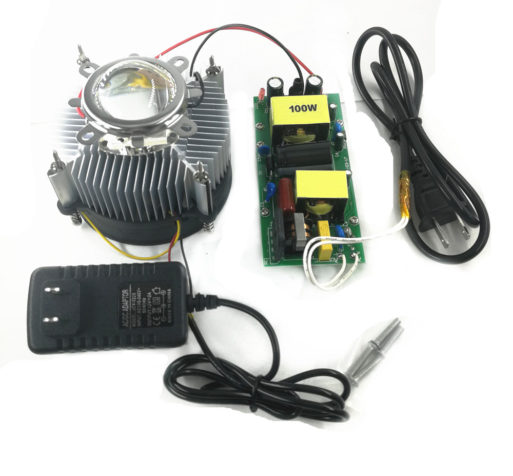 100Watt High Power White Led Chip + 100W Heatsink Cooler + 100W Led Driver 100W 44Mm Led Lens Kit