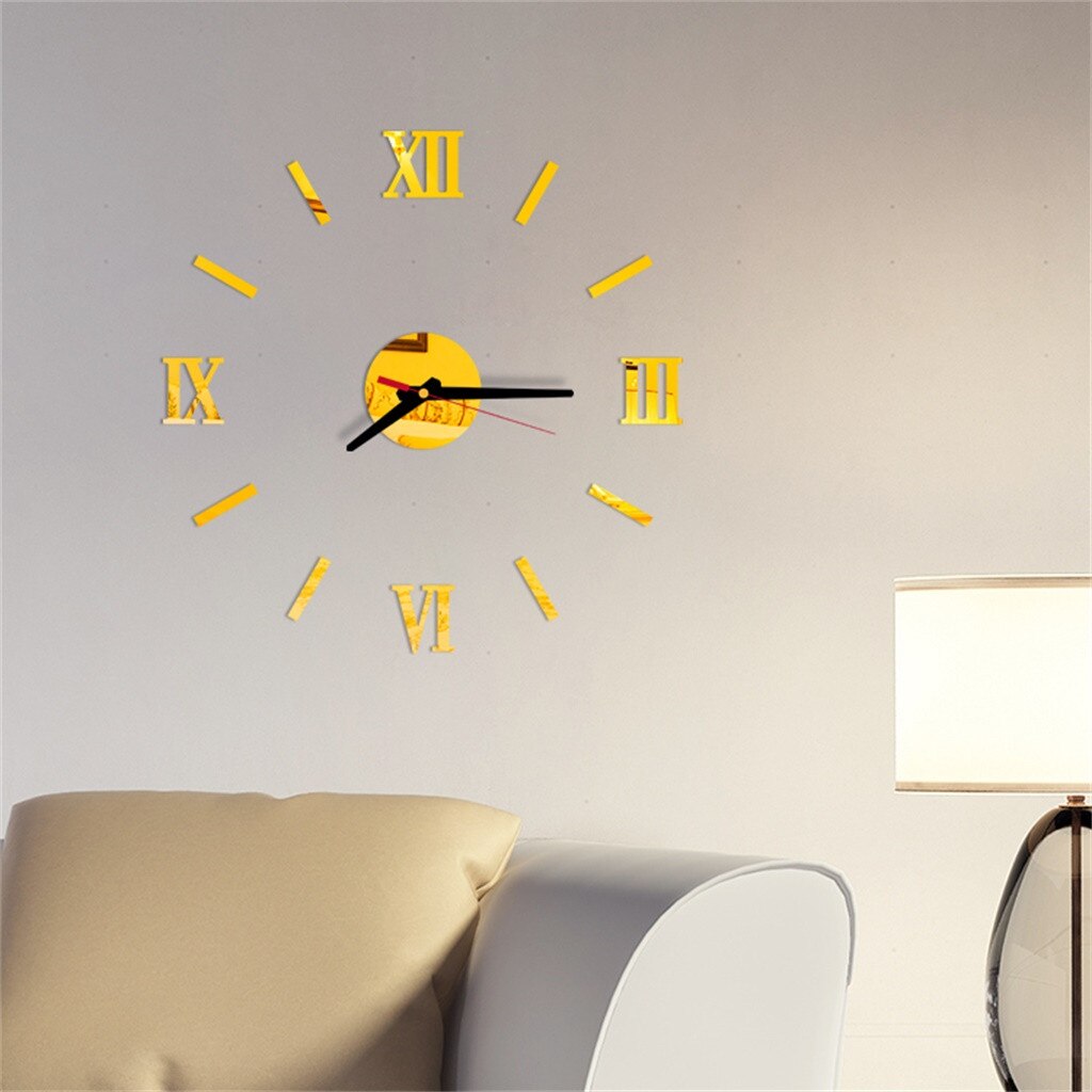 Наклейки На Стену 3d Diy Roman Numbers Acrylic Mirror Wall Sticker Clock Home Decor Mural Decals Wall Clock Modern