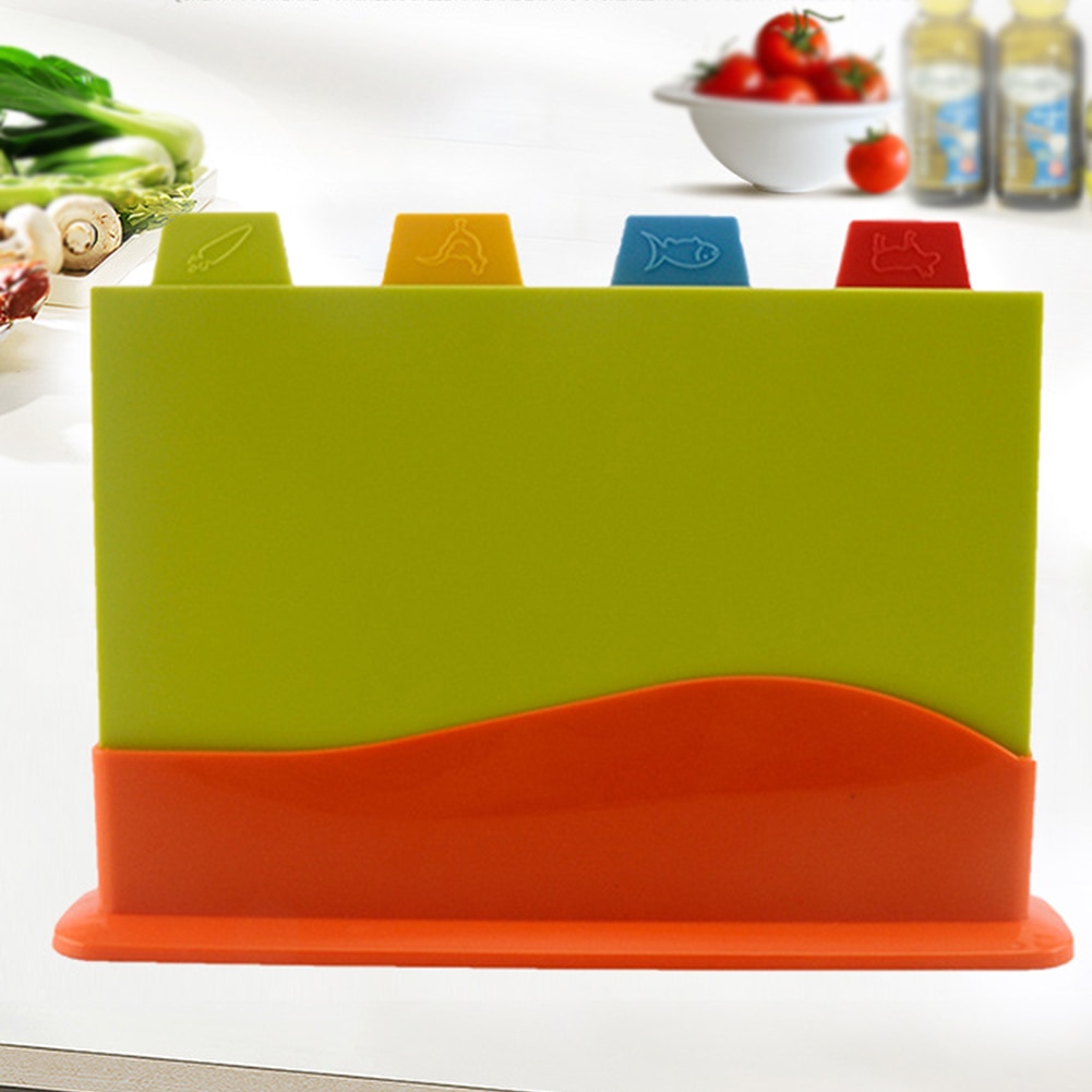 4Pcs Cutting Chopping Board Set Fruit Non Slip Separately With Stand Supplies Food Preparation Colour Coded Block Kitchen Meat