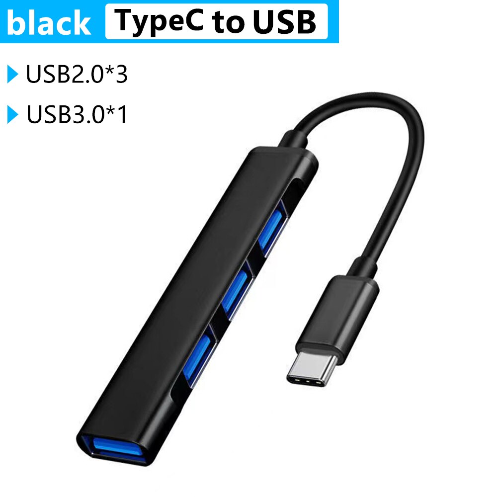 Tyyppi c usb c hub telakka 3.0 3.1 4 porttinen monijakaja sovitin otg lenovolle huawei xiaomi macbook pro 15 air pro tarvikkeet: Tyyppi c musta