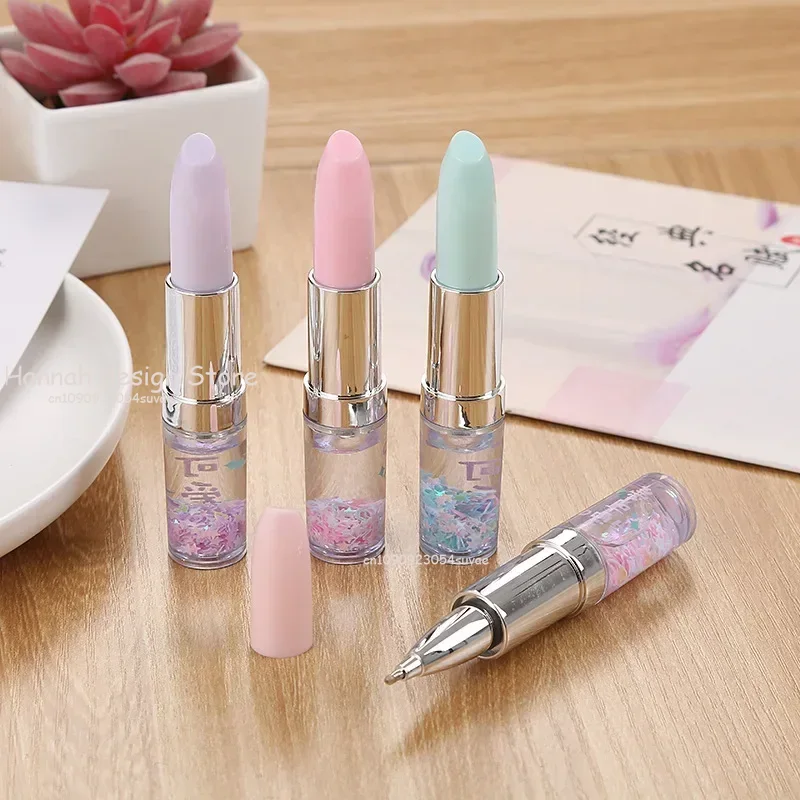 Stylo à bille rouge à lèvres fantaisie, stylos promotionnels, signature portable, petit stylo frais, encre noire, fournitures scolaires et de bureau, pour fille, 0.5mm