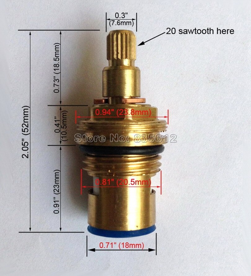 Standard1/2 Replacement Brass and Cold Quarter Turn Tap Valve Ceramic Disc Cartridge 20 teeth Faucet Accessory tba501