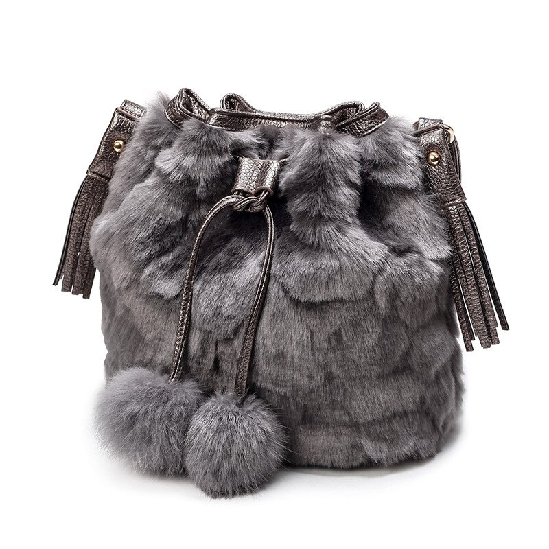 Lucdo Herfst Winter Mode Vrouwen Schoudertas Dames Crossbody Tas Luipaard Pluche Bont Harige Vrouwelijke Tassen Kwastje Bal Bolsos Mujer: gray