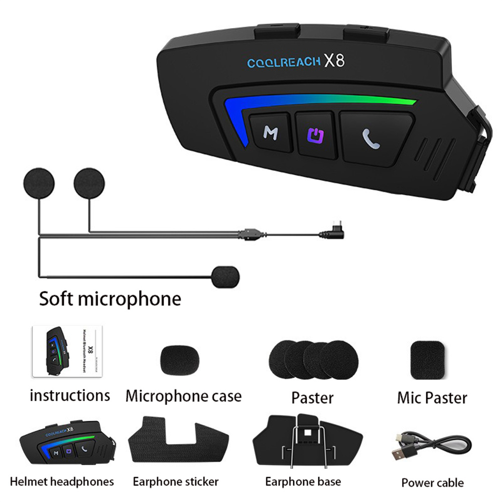 X8 cuffie bluetooth per casco da moto, impermeabili, senza fili, chiamate in vivavoce, musica,  v5.3 auricolari, cuffie con luce colorata per motociclisti