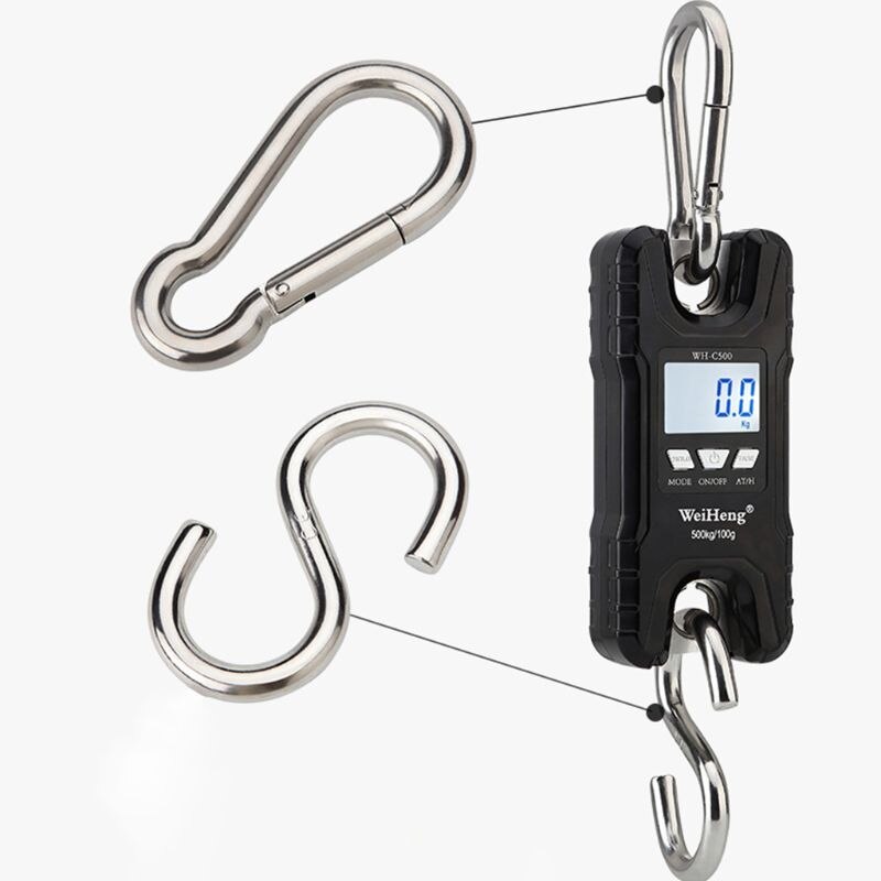Mini kranvåg bärbar 500 kg / 1000 lb tunga digitala hängande vågar lcd-skärm med bakgrundsbelysning för hemgård