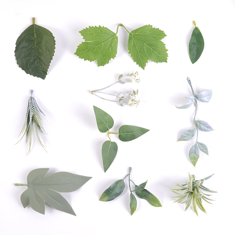 10 stk grønne kunstige blade bryllup boligdekoration rose blade diy klippe og indsætte håndværk falske blomster kunstige planter