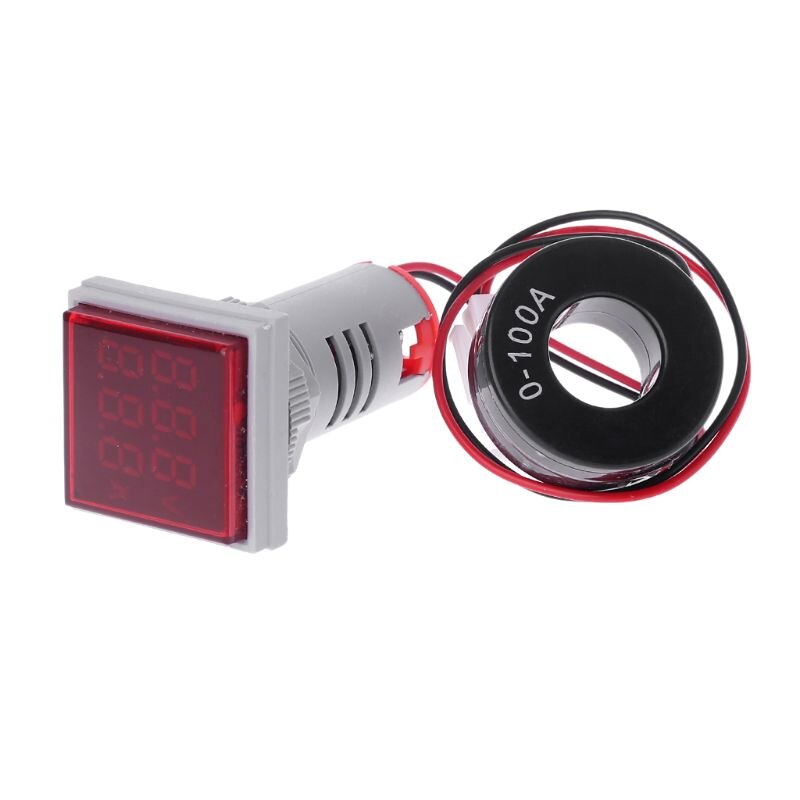 Vierkante Led Digitale Voltmeter Amperemeter 22Mm Signaal Lichten Volt Volt Ampere Current Meter Indicator Tester Meten Ac 60-500V: Red