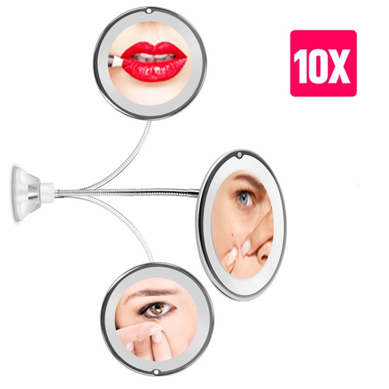 10X Vergrootglas Spiegels Licht Cosmetische Spiegel Led Spiegel Flexibele Make-Up Spiegel Met Led Licht Ijdelheid Spiegels