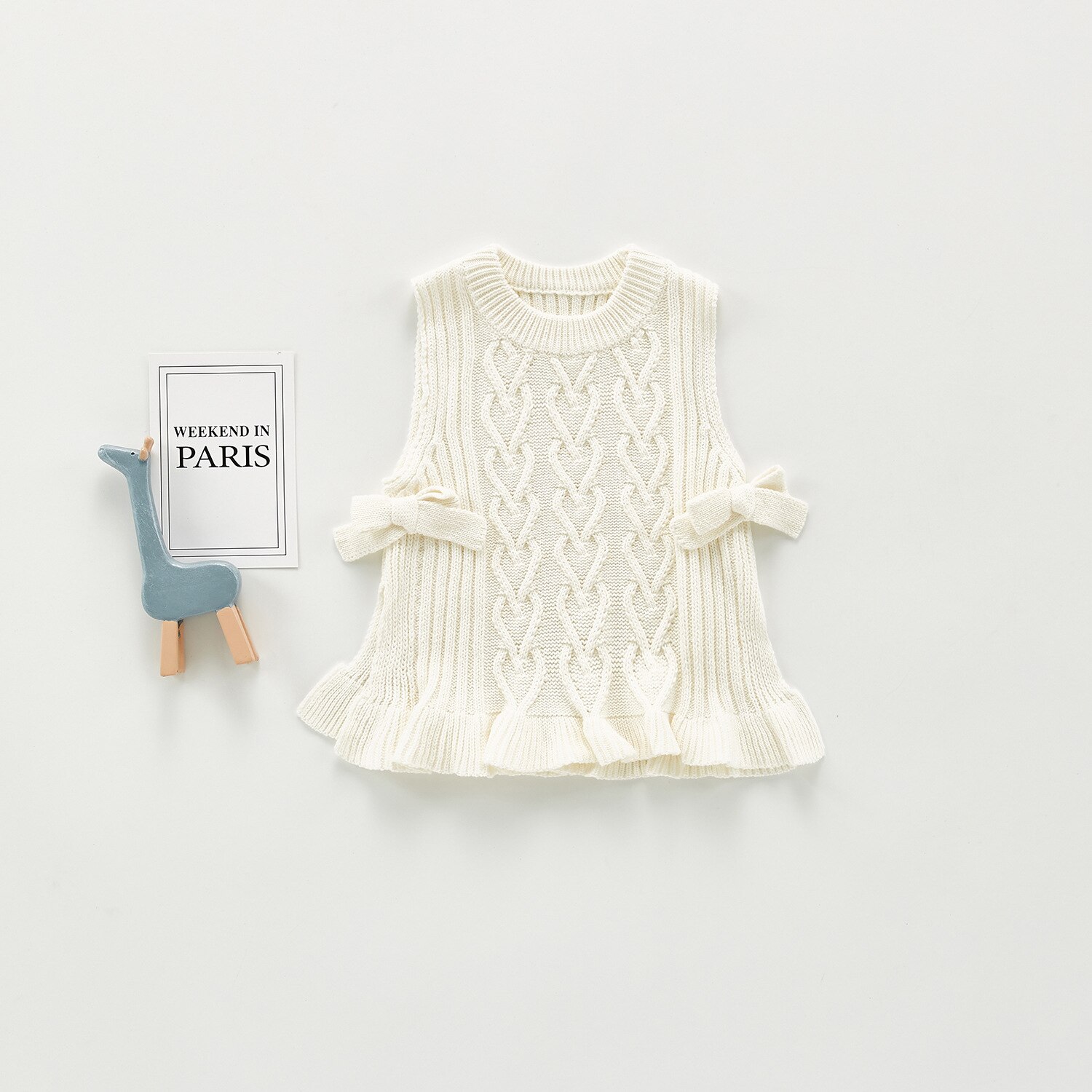 Herfst Kinderen Vesten Baby Meisjes Mouwloze Trui Meisjes Gebreide Vest Ruche Boog Baby Meisjes Bovenkleding: 203T12beige / 9m