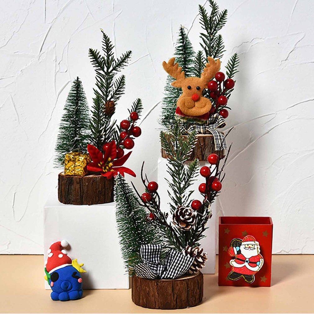 Artificial Christmas Tree Decorations For Home Jute Red Fruit Pine Cone Desk Ornament Christmas Village DIY Craft