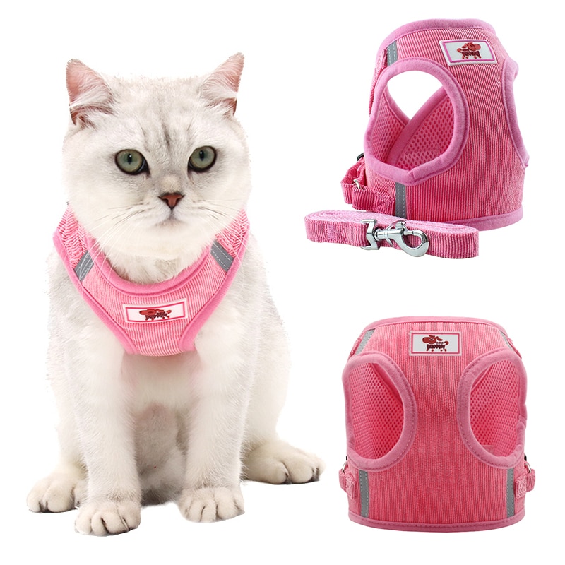 Cat dog adjustable harness vest reflective puppies cat harness vest with traction lead rope pet accessories breathable pet vest