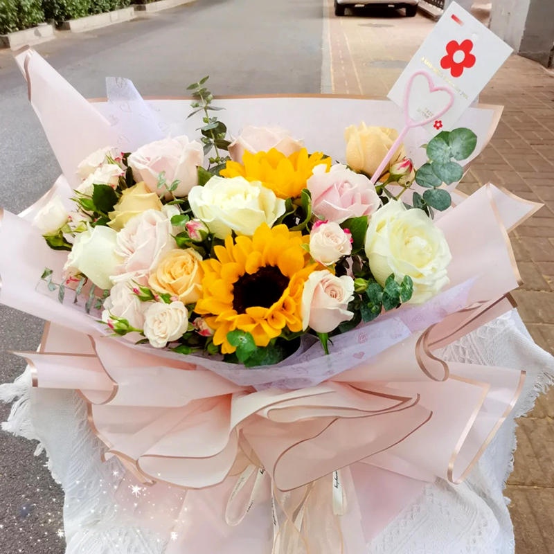 Papel de de flores con borde dorado, embalaje de medio transparente, ramo de floristería, papel de para boda, de cumpleaños, 5 uds.