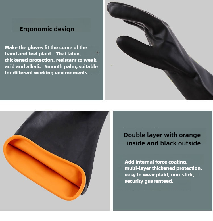Houtzuur- en alkalibestendige handschoenen Zwarte dubbellaagse verlengde en verdikte rubberen industriële chemische beschermingshandschoenen