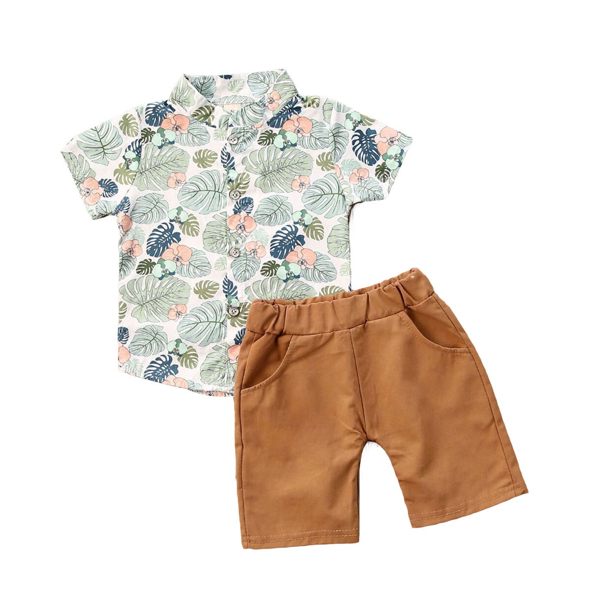 0-4Y Summer Infant Baby Boys Clothes Sets Floral Print Short Sleeve Single Breasted Shirts Tops+Shorts: B / 3T