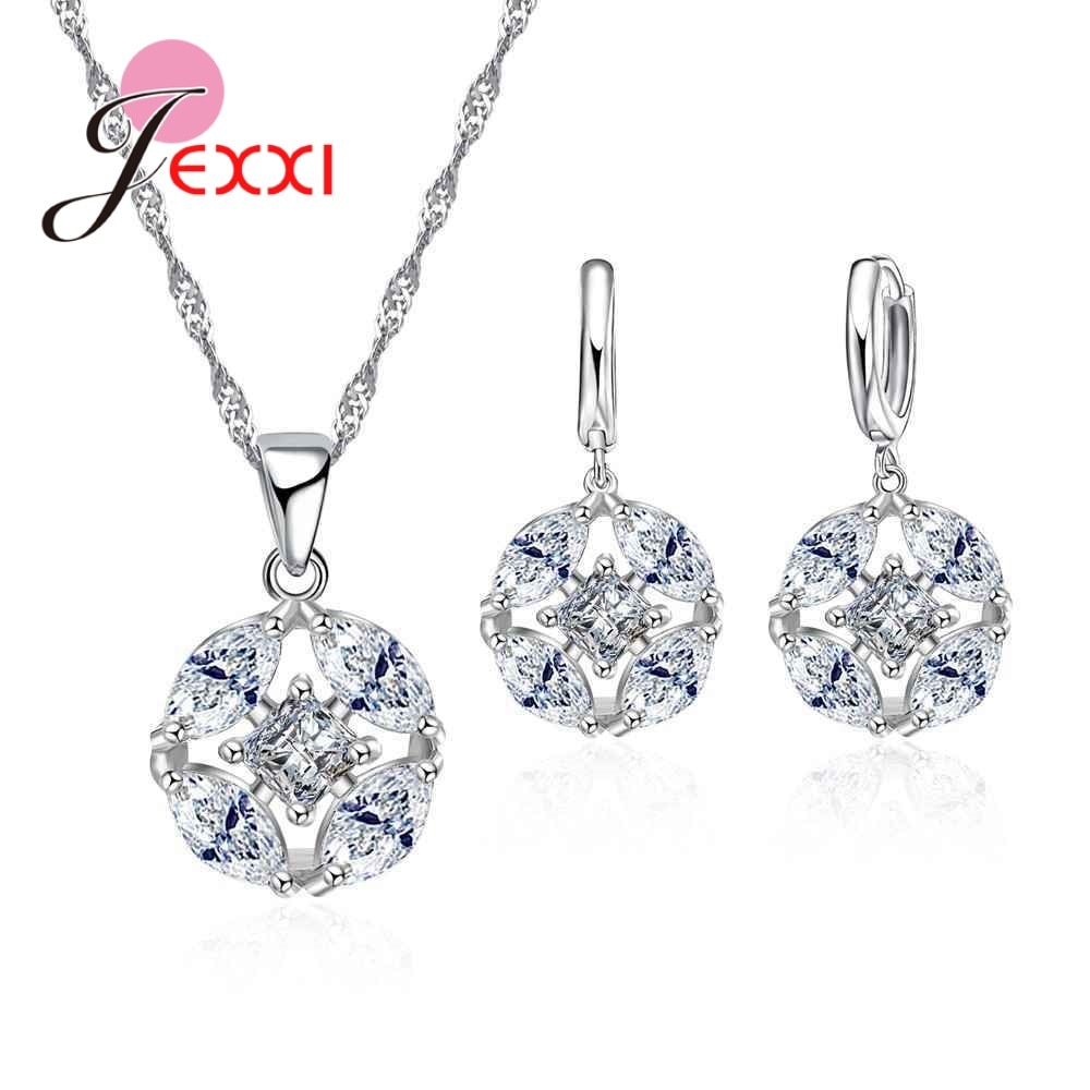 austriaco cristal piedra 925 Sterling Silver Jewelry Sets pendiente colgante Necklace Set mujer boda Jewellery