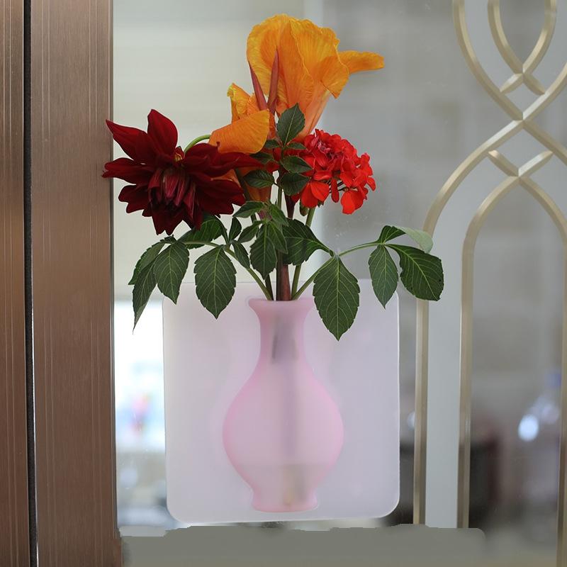 1pc lange hals vazen van rubber siliconen kleverige bloemenvaas, wanddecoratie vaas container bloemfles vaas decoratie thuis guanyin vaas