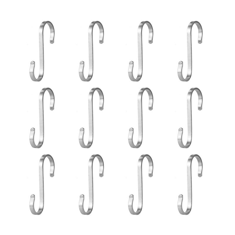 Duty Stainless Steel Flat S Shaped Hooks Fit for Pots Utensils Plants Clothes Towels Pans Cups with Slight Bent End-Pack of 12