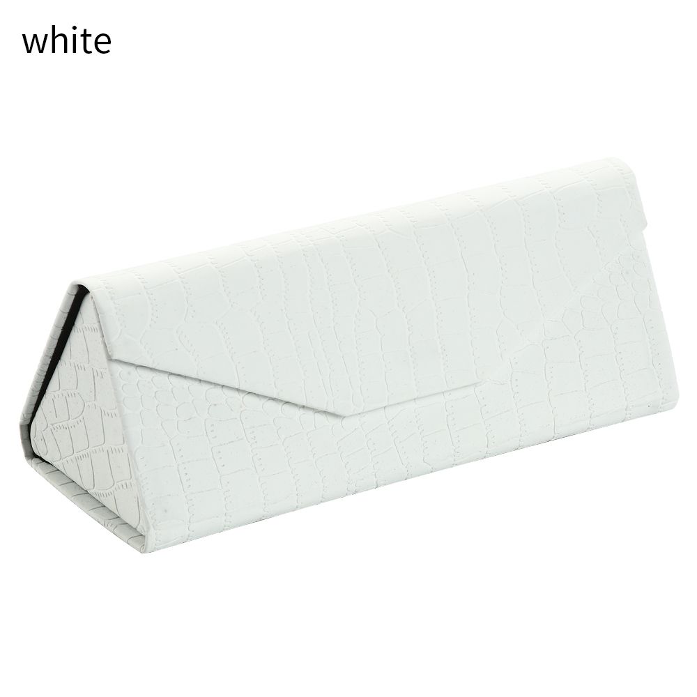1 Pcs Crocodile Texture Folding Triangle Sunglasses Box PU Waterproof Eyewear Case Protective Glasses Box Eyeglasses Organizer: A white