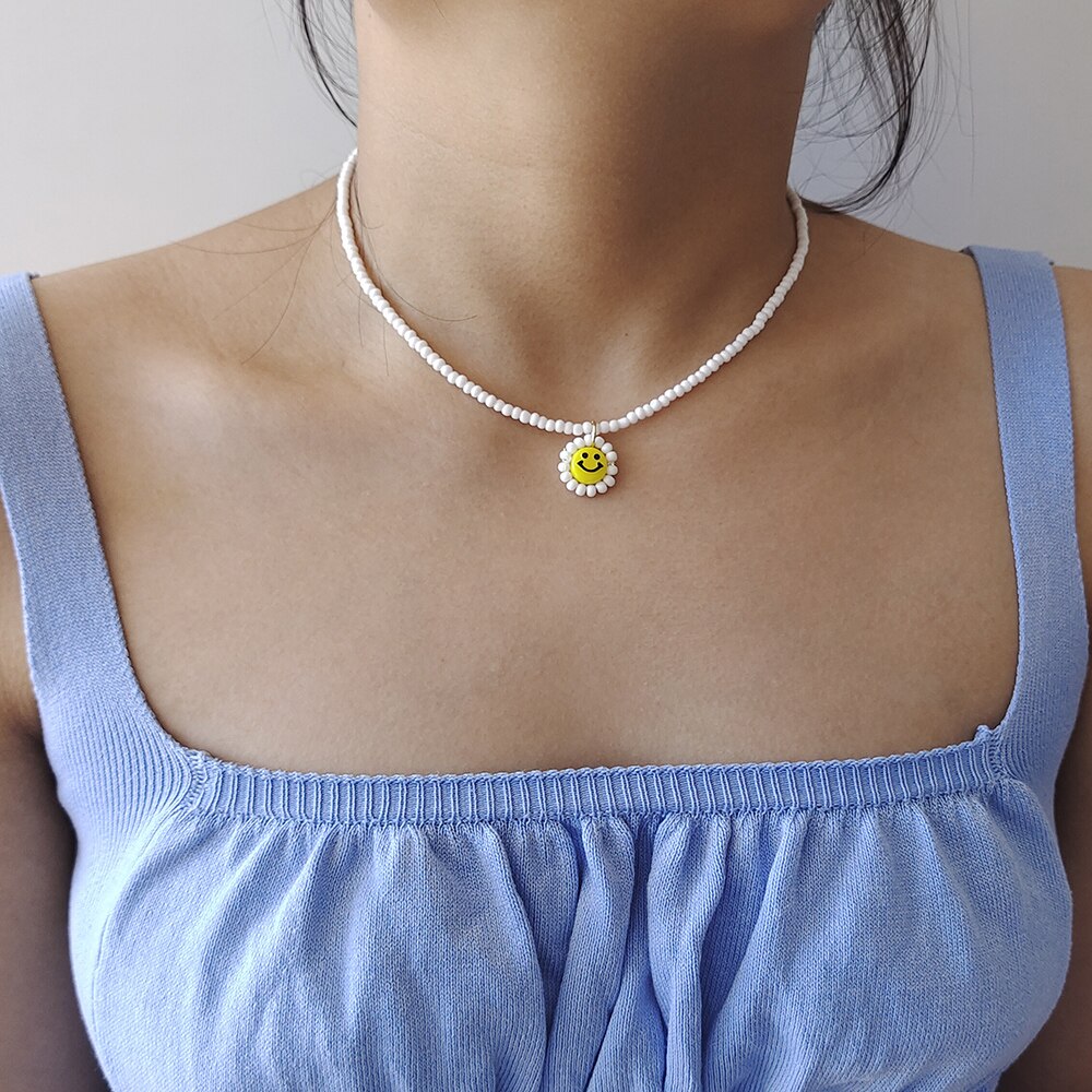 ZX de hecho a mano colorido cuentas de collar de Gargantilla de cadena lindo Similey cara colgante collares al por mayor, joyas de las mujeres Accesorios