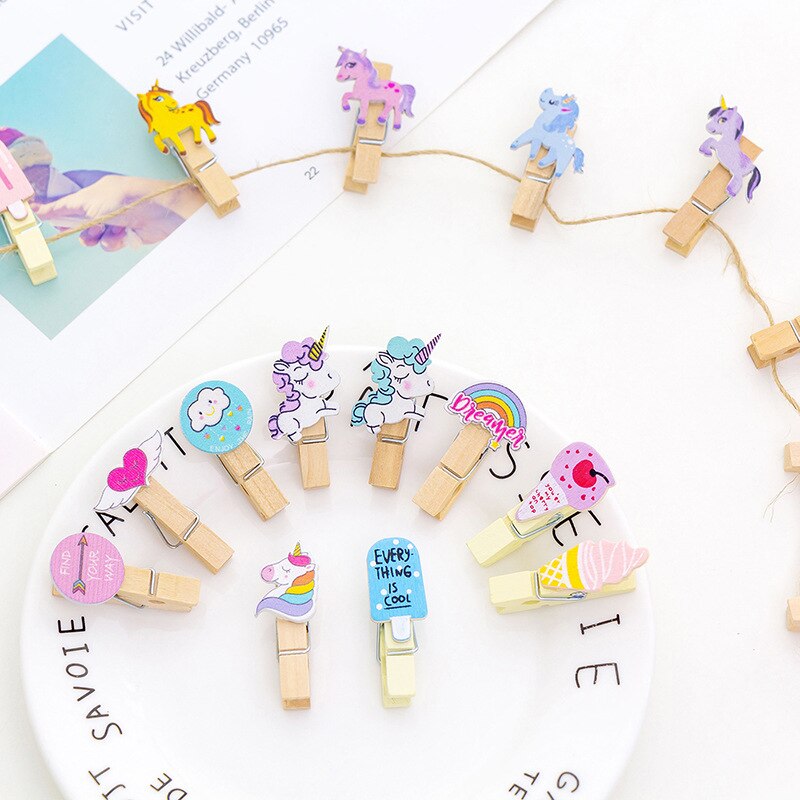 (10 pieces/lot) Cute Cartoon Color Small Wooden Clip Hanging DIY Photo Small Clip Wooden Cartoon Photo Clip