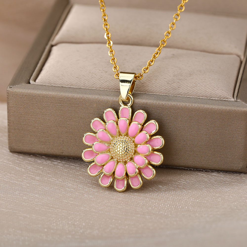 Leuke Daisy Kettingen Voor Vrouwen Rvs Gouden Ketting Chrysant Emaille Hanger Ketting Bohojewelry Bijoux Femme