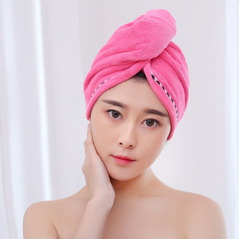 2Pcs Haar Droge Handdoek Microfiber Gewikkeld Bad Cap Sneldrogend Douche Handdoek Met Knop Fping: Rose Pink