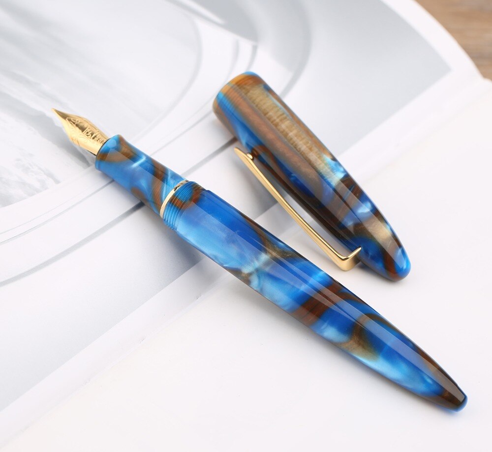 Moonman M100 Acrylic Resin Fountain Pen Schmidt Converter and Fine Nib 0.5mm Ink Pen Gold Trim Writing Pen