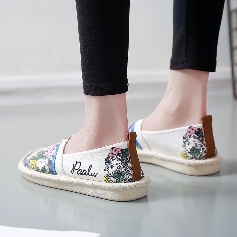 Primavera señoras Slip On mocasines estampados pescador zapatos mujeres pisos pintado lona Zapatos mujer Alpargatas zapato transpirable