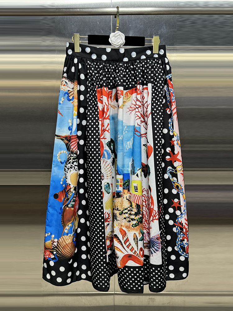 Vgh kleurzwart casual losse rokken voor dames hoge taille patchwork rits streetwear print lange rok damesstijl: Xl