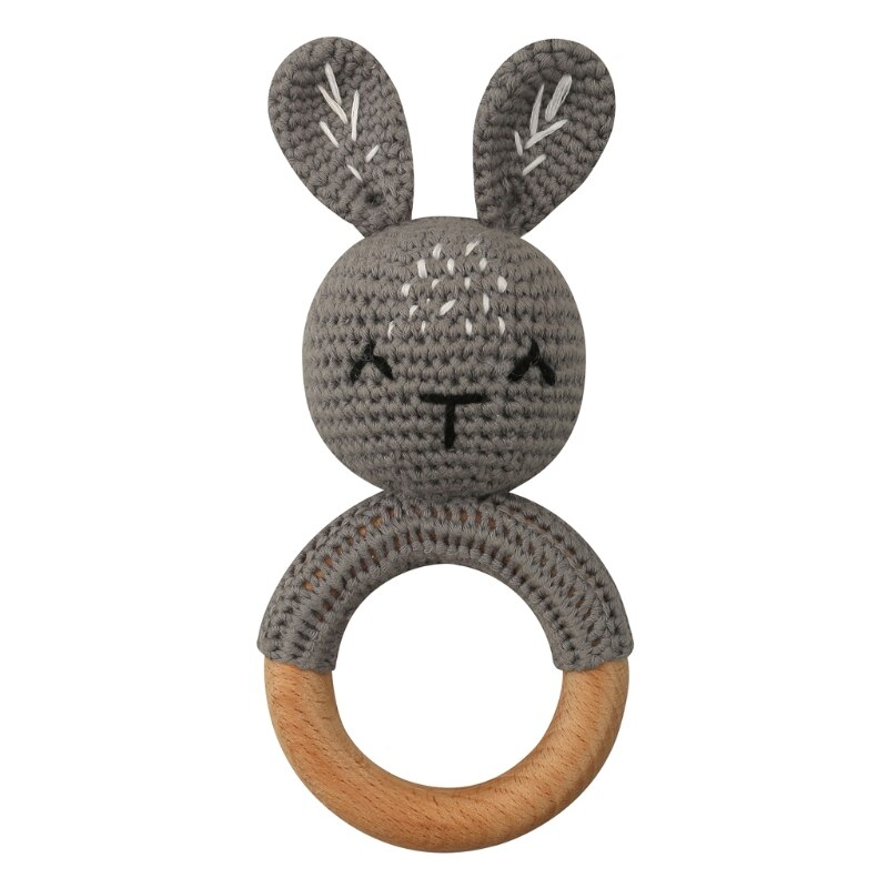 Baby Beißring Holz Spielzeug Handy Pram Krippe Ring Häkeln Rassel Schnuller Beißring BX0D: bunny B-2
