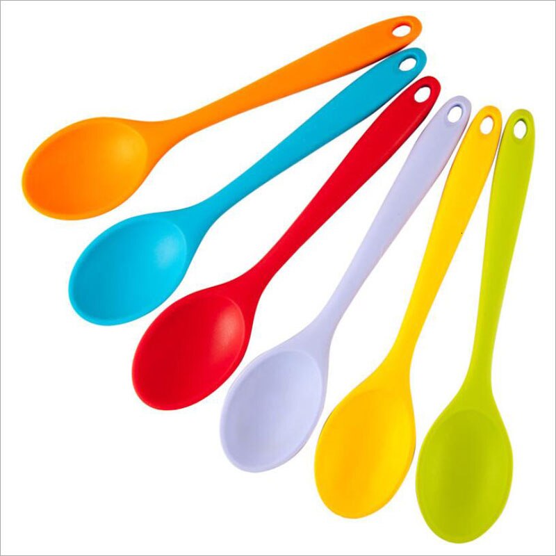Household Silicone Spoon Heat Resistant Easy To Clean Non-Stick Spoons Kitchenware Salad Spoon Kitchen Scoop Tableware Tools
