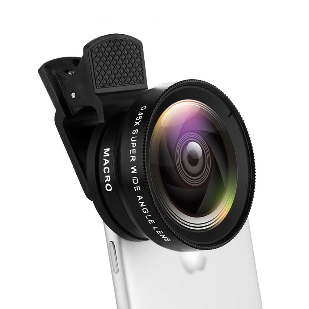 Lente de teléfono móvil con 2 funciones, lente gran angular de 0,45x y macro hd de 12,5x, cámara universal con clip de lente para teléfono iphone y android