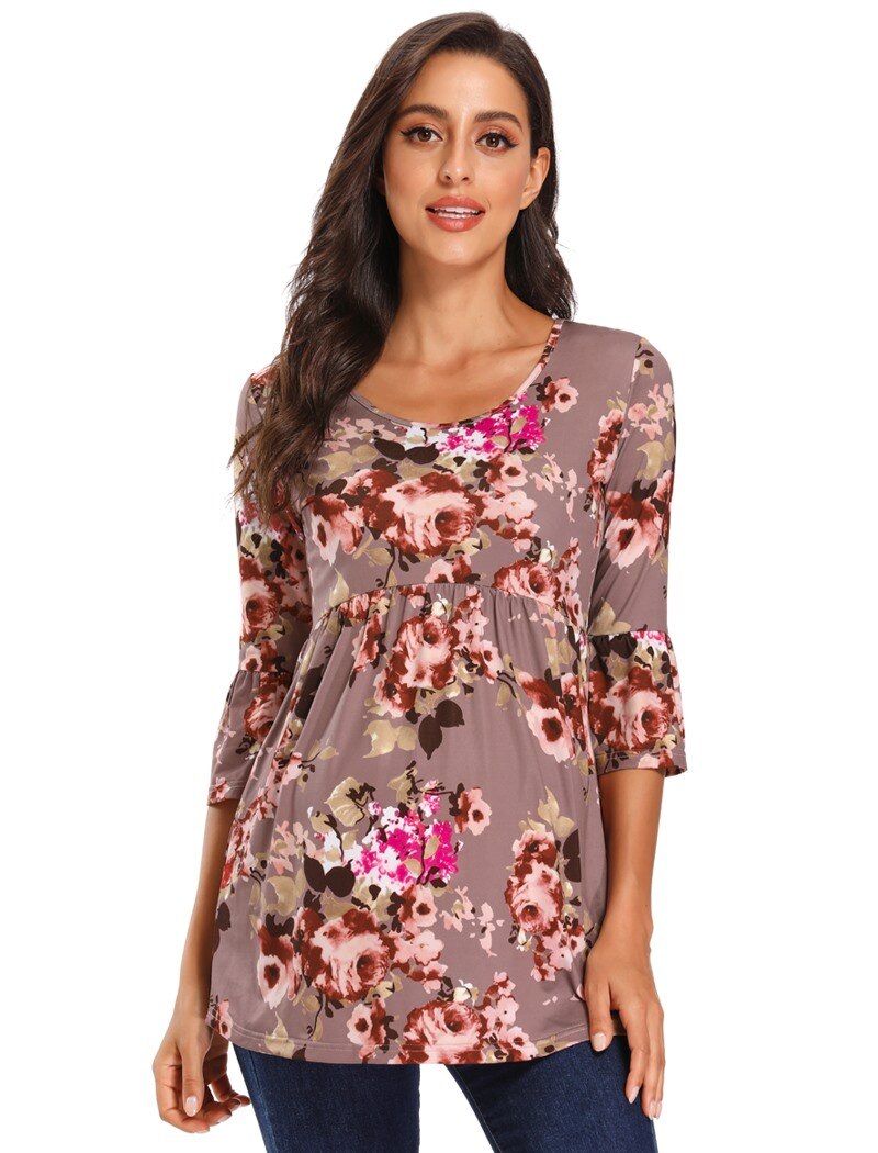 Summer casual Tunic Tops Women Tee Shirt Maternity Clothes Ruffles Plus Size Tees T-shirt Pregnancy Loose Womens Clothing: Purple / S