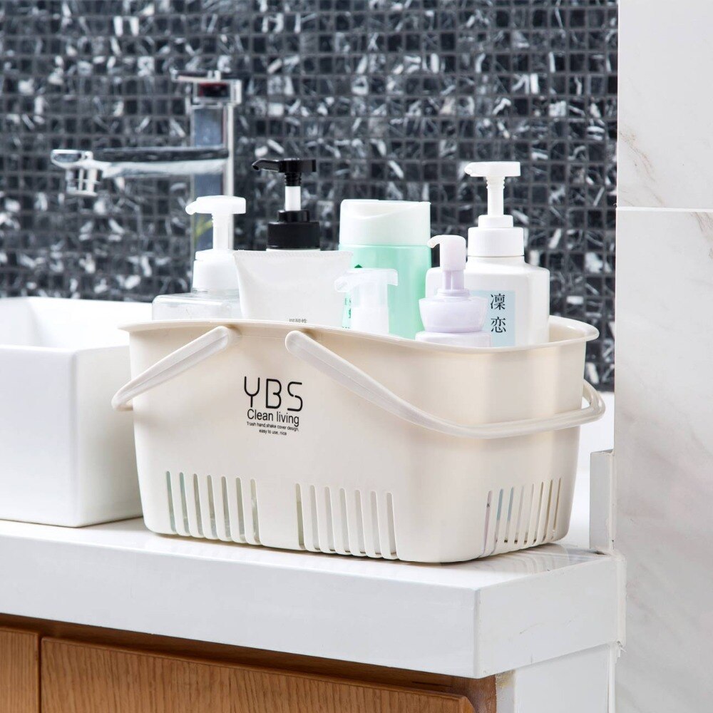 OTHERHOUSE Bath Basket Portable Shower Storage Basket With Handle Makeup Organizer Desktop Storage Box Case Bathroom Accessories