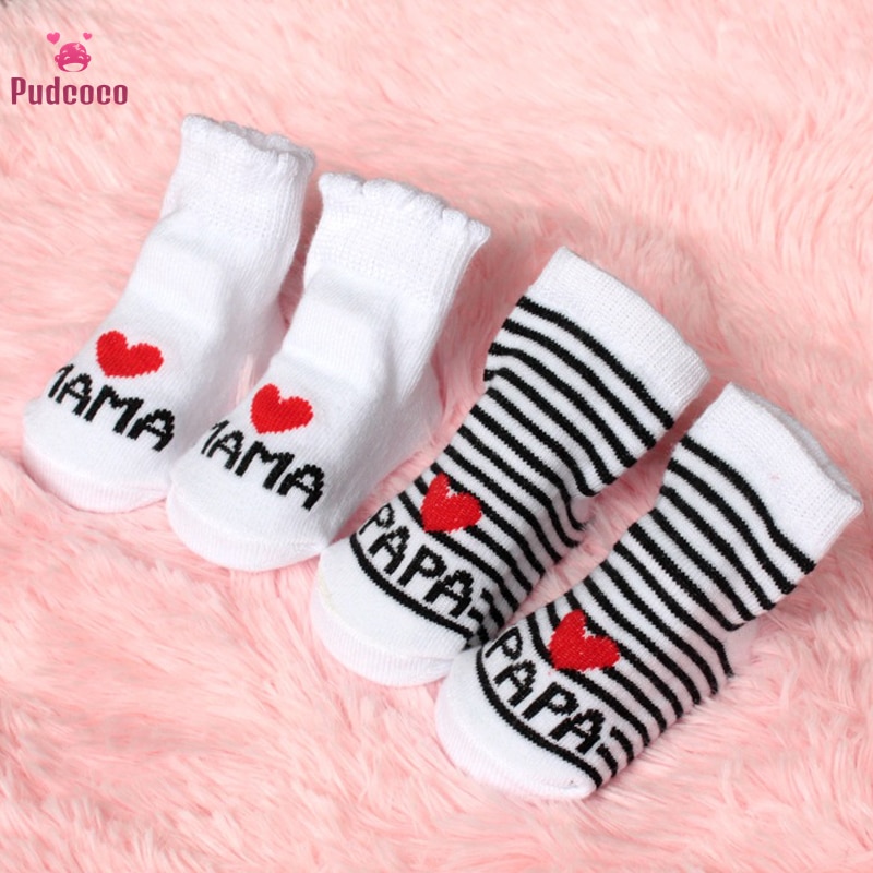 Pudcoco Brand Baby Socks Newborn Toddler Infant Kids Stripe Cotton Love Mama Papa Socks Girls Boys Cheap Stuff Sock 0~6 Months