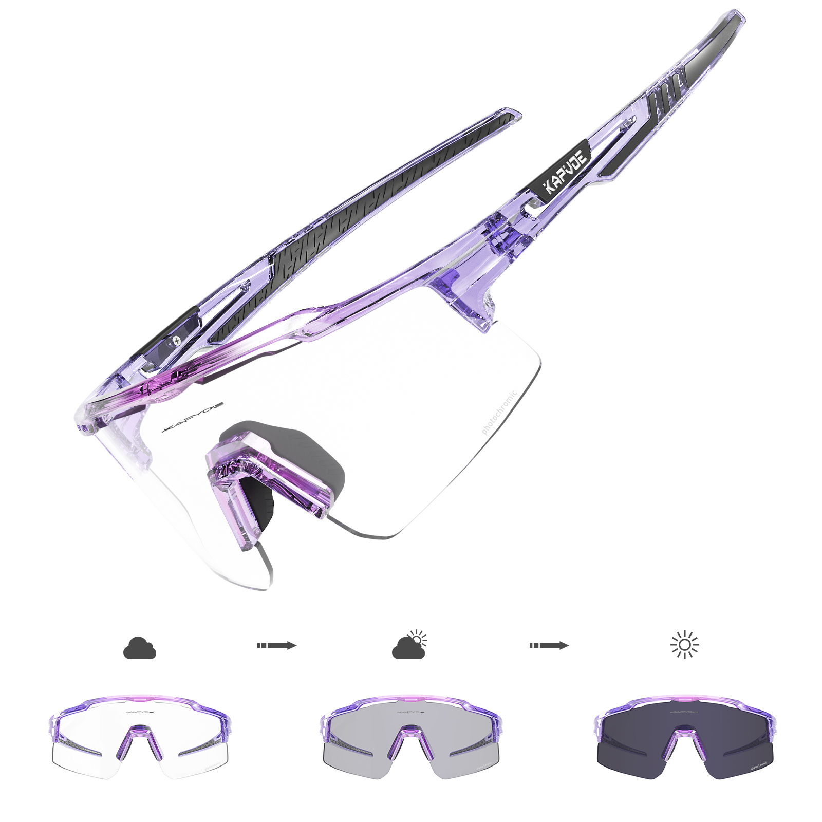KAPVOE Meekleurende Zonnebril Photochromatische UV400 Bescherming Heldere Sport Zonnebril voor Mannen Vrouwen Sport Fietsen MTB Fietsen Bril Sport Bril Rijden Baseball Golf Heldere 06