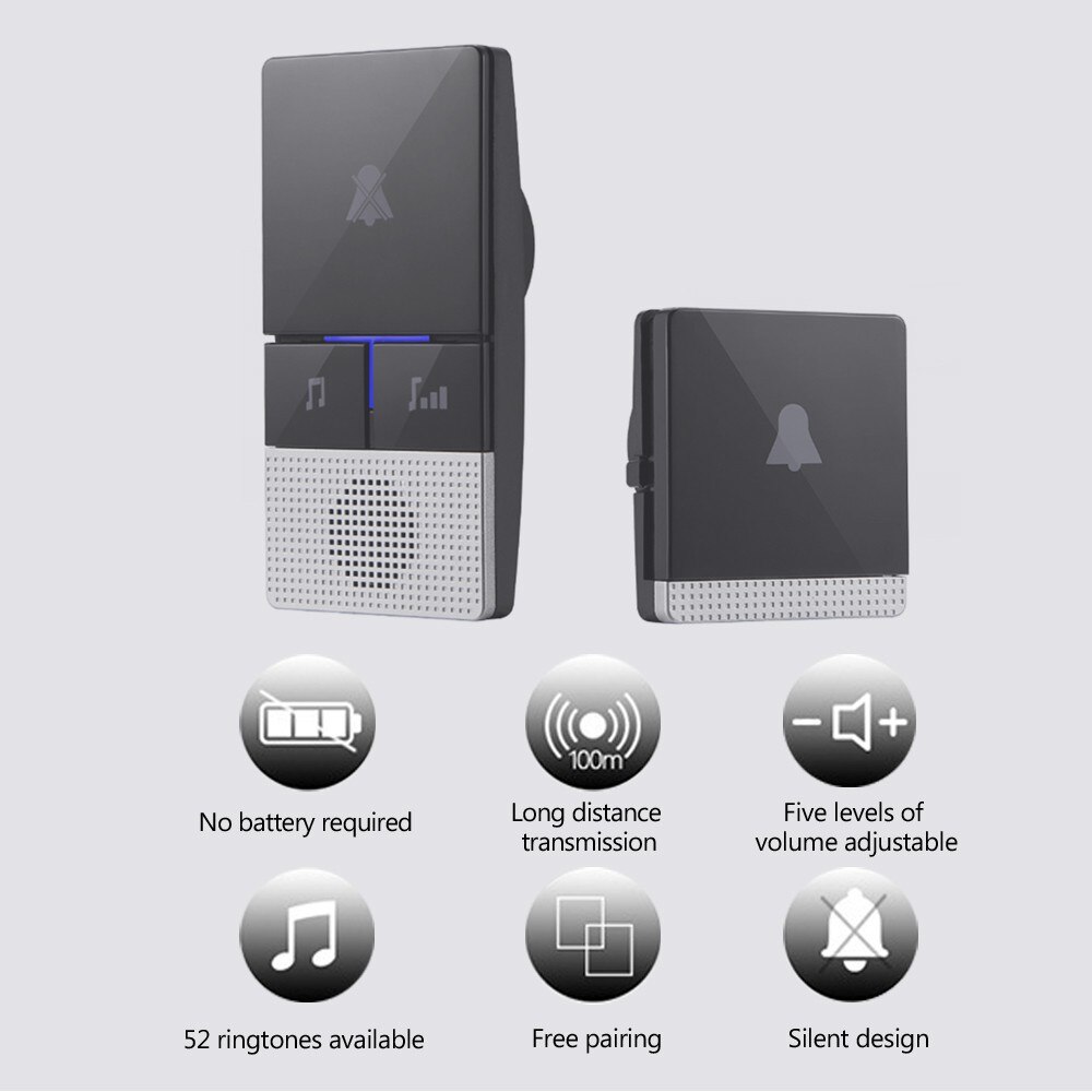 No Battery Wireless Doorbell Powerful Signal Transmission Adjustable Ringing Volume