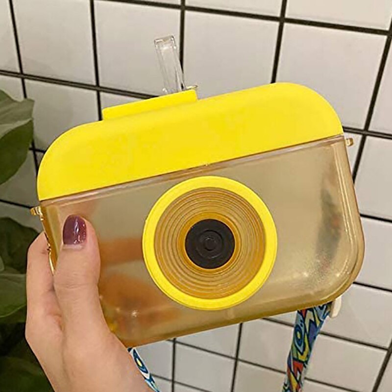 Unieke Camera Vorm Stro Cup Leuke Plastic Waterfles Met Bandjes Kawaii Draagbare Vruchtensap Drinkbeker Voor Kid/meisje/Volwassen